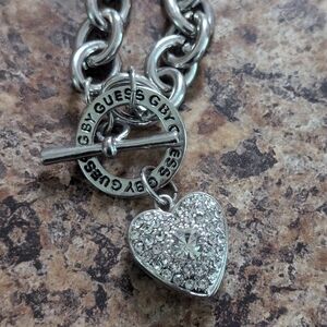Silver Chunky Toggle Heart Guess Necklace